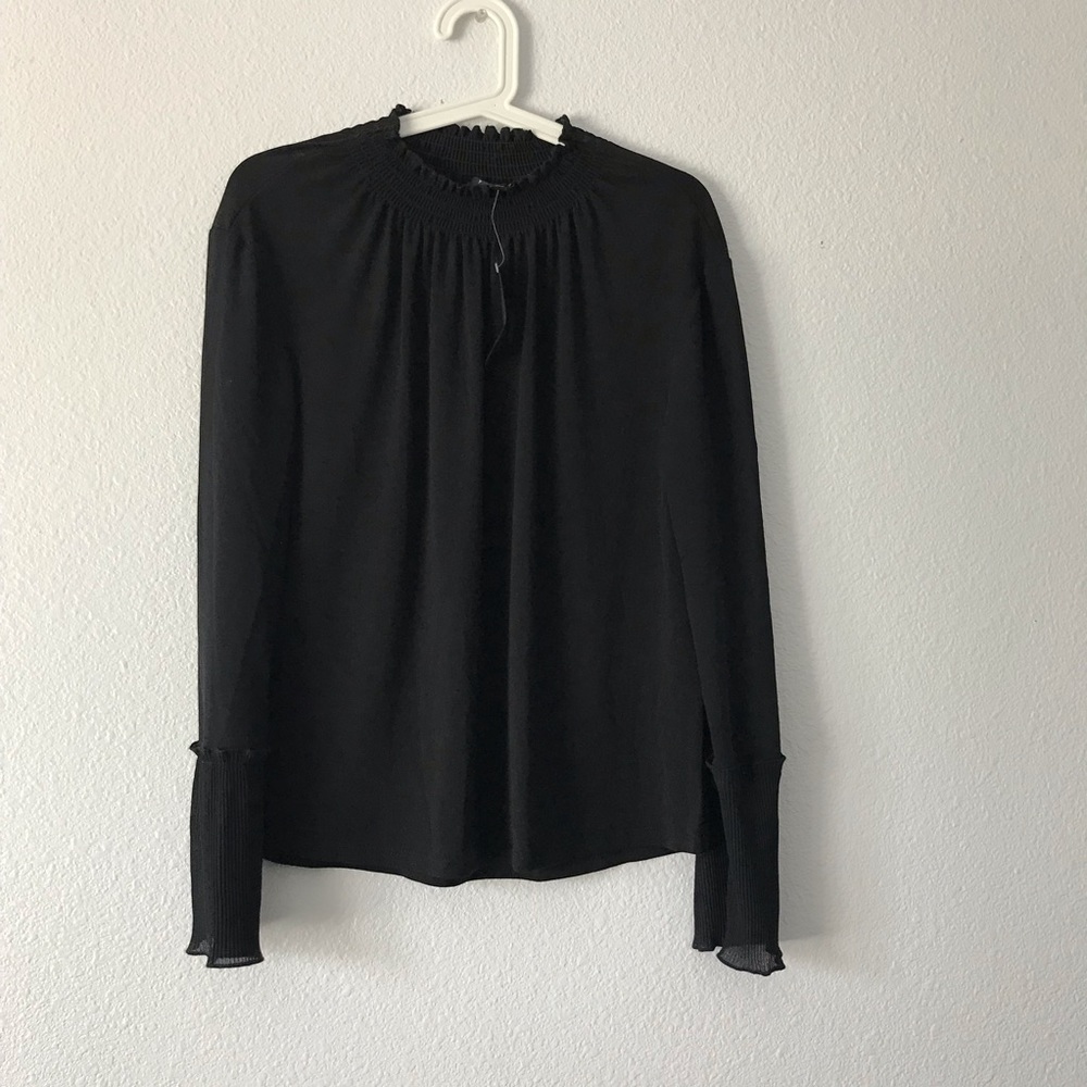 Adiva Small Black High Neck Pleated Blouse - Picture 8 of 8